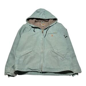 Carhartt WJ141 454 Seaglass Sherpa Lined Hooded Detroit Jacket Women's XL FLAW